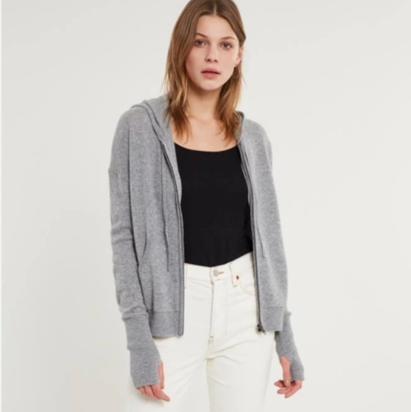 White + Warren Tops - White + Warren | Gray Ribbed Knit Zip Up Hoodie